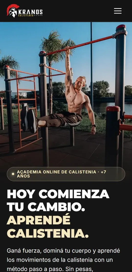 Inicio de la web de Kranos Calistenia en un celular